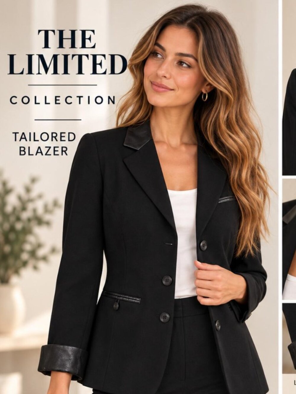 The Limited Collection Black Faux Leather Trim Double Breasted Blazer Size Small